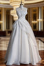 A Line Summer White Strapless Pleats Wedding Dresses