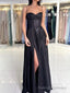 A-Line Sweetheart Neck Black Long Prom Dress, Black Long Formal Dress