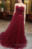 A Line Sweetheart Neck Burgundy Long Prom Dress, Burgundy Bridesmaid Dress