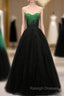 A Line Sweetheart Neck Green Beads Black Tulle Long Prom Dress Evening Dress