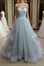 A Line Sweetheart Neck Grey Prom Dress Grey Wedding Dress