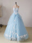 A-Line Sweetheart Neck Lace Blue Long Prom Dresses Blue Long Sweet 16 Dresses
