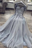 A-Line Sweetheart Neck Long Gray Lace Prom Dresses Gray Lace Prom Dresses Grey Prom Dresses