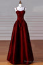 A Line Sweetheart Neck Satin Burgundy Long Prom Dress, Burgundy Long Formal Dress
