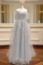 A Line Sweetheart Neck Sequin Gray Long Prom Dresses Gray Prom Dresses