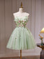 A- Line Sweetheart Neck Tulle Green Short Prom Dresses Green Homecoming Dress