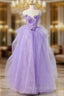 A-Line Sweetheart Neck Tulle Lace Applique Purple Long Prom Dress, Purple Formal Dress