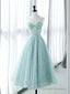 A-Line Sweetheart Neck Tulle Lace Blue Short Prom Dresses Blue Prom Dresses