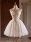 A-Line Sweetheart Neck Tulle Lace Light Champagne Short Prom Dresses
