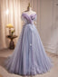 A Line Sweetheart Neck Tulle Purple Long Prom Dresses Purple Prom Dresses
