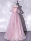 A Line Sweetheart Neck Tulle Sequin Pink Long Prom Dresses Pink Tulle Prom Dresses