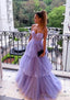 A Line Sweetheart Sleeveless Long Dress Floor Length Tulle Prom Dress With Ruffles