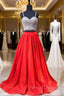 A Line Sweetheart Spaghetti Strap Satin Red Two Piece Prom Dress