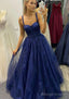 A Line Sweetheart Spaghetti Straps Long Dress Floor Length Tulle Glitter Prom Dress