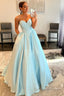 A Line Sweetheart Strapless Blue Long Prom Dress