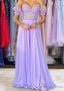 A Line Sweetheart Strapless Long Dress Floor Length Chiffon Prom Dress with Detachable Balloon Sleeves