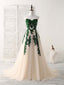 A Line Sweetheart Tulle Lace Applique Green Long Prom Dress, Bridesmaid Dress