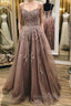 A Line Thin Strap Lace Long Prom Dress, Lace Formal Dress, Evening Dress
