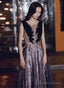 A-Line Tulle And Velvet Long Prom Dresses Long Prom Dresses With Lace