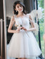 A-Line Tulle Beads White Short Prom Dresses White Homecoming Dresses
