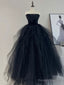 A-Line Tulle Black Long Prom Dress, Black Formal Evening Dress