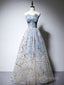 A Line Tulle Blue Long Prom Dress Blue Tulle Prom Graduation Dress