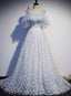A Line Tulle Blue Off Shoulder Prom Dress Long Prom Dress