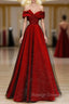 A-Line Tulle Burgundy Long Prom Dress, Burgundy Formal Dresses