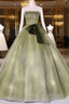A Line Tulle Green Long Prom Dress, Green Tulle Evening Party Dresses