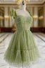 A Line Tulle Green Short Prom Dress, Cute Green Homecoming Dress