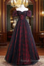 A Line Tulle Lace Black/burgundy Long Prom Dress, Black/Burgundy Long Formal Dress