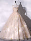 A Line Tulle Lace Champagne Long Prom Dresses Champagne Prom Sweet 16 Dresses