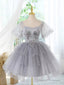 A-Line Tulle Lace Gray Short Prom Dresses Cute Gray Homecoming Dresses