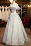 A Line Tulle Long Prom Dress with Beading