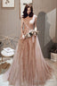 A-Line Tulle Long Prom Dress With Sequins, Cute Evening Party Dress
