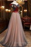 A Line Tulle Ruched Embellished Prom Dress, Long Prom Dress