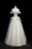 A Line Tulle Sequins Long Prom Dresses Off the Shoulder Prom Dresses