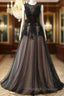 A-Line Tulle With Lace Round Neckline Floor Length Prom Dresses Black Prom Dresseses