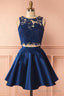 A-Line Two Piece Jewel Satin Homecoming Dress With Lace