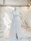 A Line V Neck Applique Sweep Train Stretch Crepe Wedding Dress