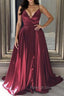 A Line V Neck Backless Burgundy Long Prom Dress Backless Burgundy Prom Graduation Prom Dress