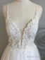 A-Line V Neck Backless White Lace Prom Dress Backless White Lace Wedding Dresses Lace Bridesmaid Dress