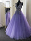 A Line V Neck Beading Floor Length Tulle Dress