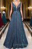 A Line V Neck Blue Long Prom Dresses Blue Prom Dress