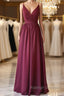 A Line V Neck Burgundy Prom Dresses Long with Lace Back V Neck Burgundy Prom Dresses Burgundy Bridesmaid Dresses