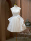 A Line V Neck Champagne Short Prom Dress Prom Mini Gown Cute Puffy Homecoming Dress