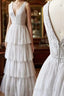 A-Line V Neck Gray Lace Prom Dress V Neck Gray Lace Prom Graduation Bridesmaid Dress
