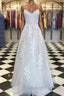 A Line V Neck Lace Appliques White Prom Dresses Wedding Dresses White Lace Prom Dresses White Prom Dresses
