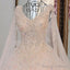 A-Line V Neck Lace Crystal Beaded White/ Light Blue Wedding Dress Floor Length