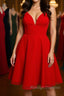 A Line V Neck Open Back Red Short Prom Dress, Backless Red Homecoming Dress